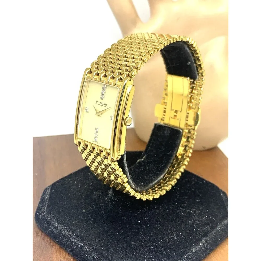 Wittnauer Men's Watch 11D12 Swiss Quartz Diamond Tank Gold Tone Steel 25x33mm